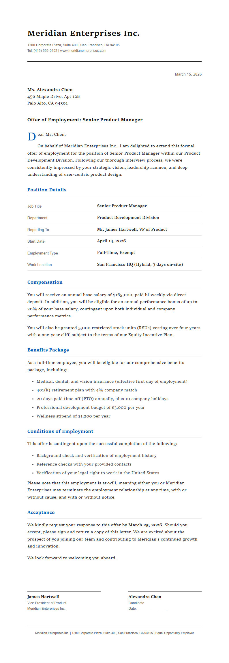 Classic professional job offer letter